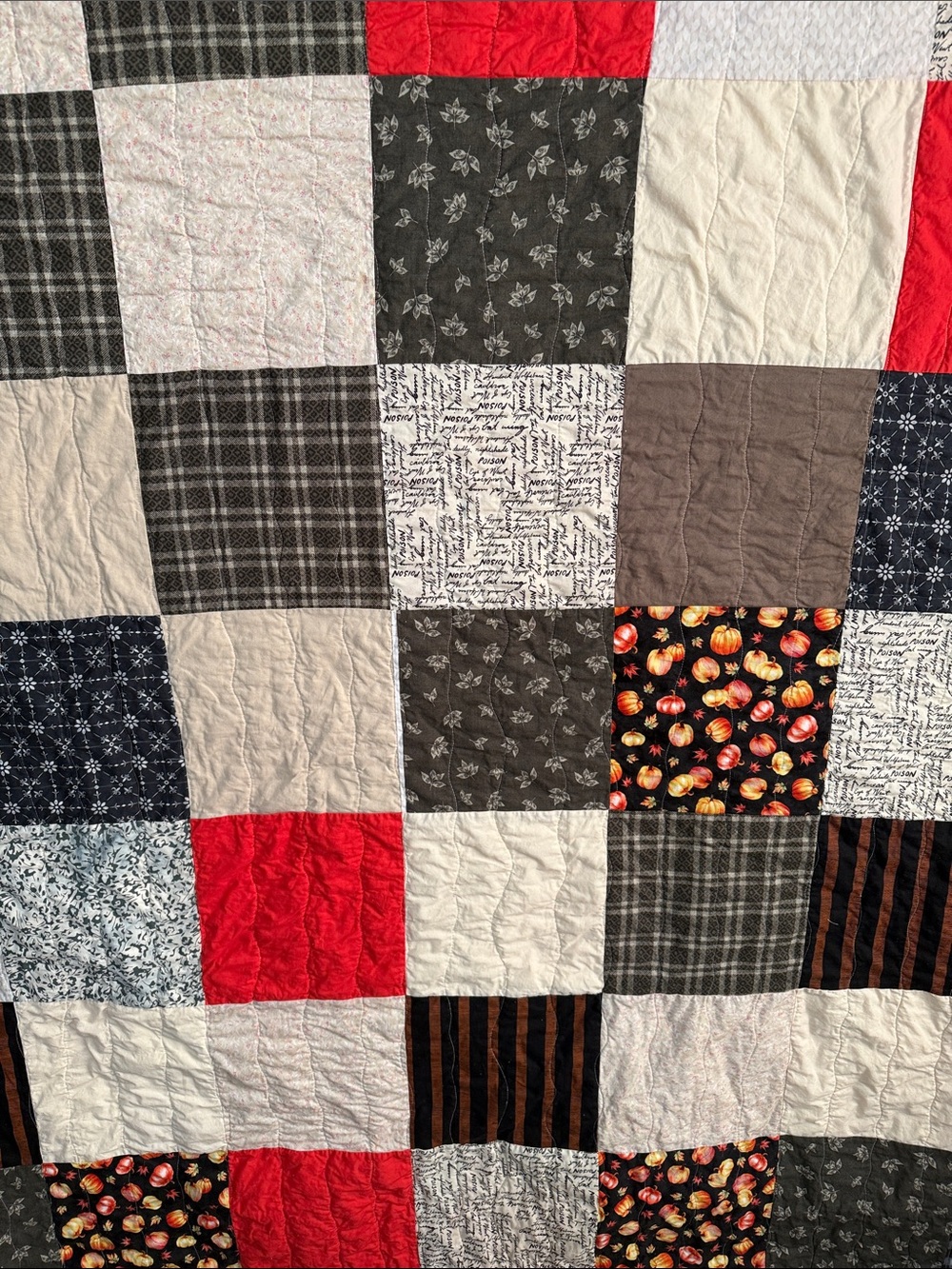 Handmade Patchwork Home Bedding Quilt - Multicolor (Red, Black, Cream)